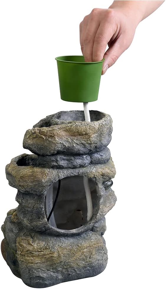 Indoor Tabletop Fountain with LED Lights | Plant Holder | Soothing Waterfall | Relaxation