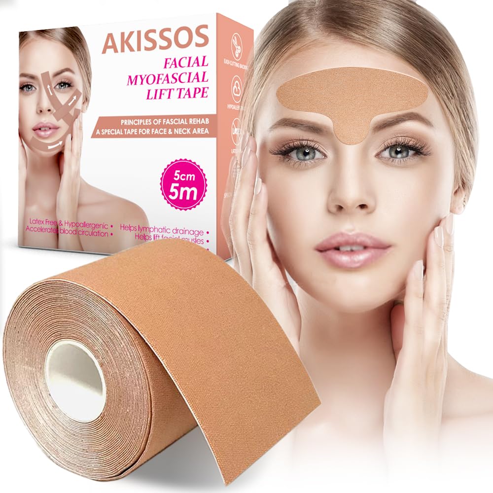 Myofascial Tape Face Toning for Wrinkles | Anti-Aging for Lift & Glow | Firming and Tightening Skin 2.5cm*5m