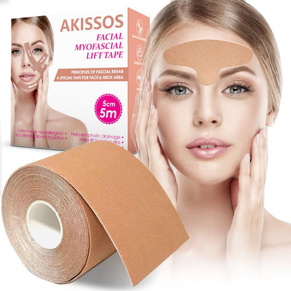 Myofascial Tape Face Toning for Wrinkles | Anti-Aging for Lift & Glow | Firming and Tightening Skin 2.5cm*5m