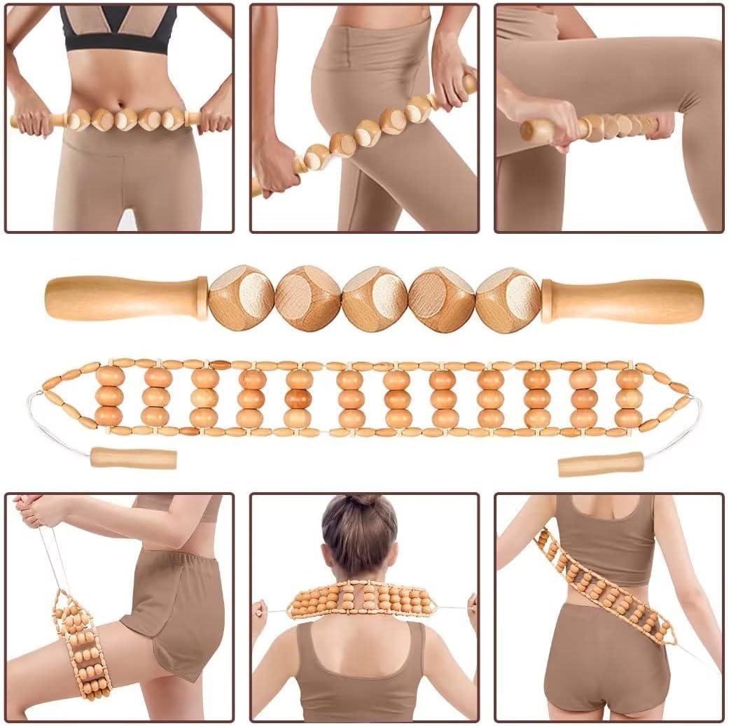 10-in-1 Wood Therapy Massage Tools Set for Lymphatic Drainage, Muscle Relief & Body Shaping | Natural Wooden Massagers for Cellulite, Pain Relief & Relaxation