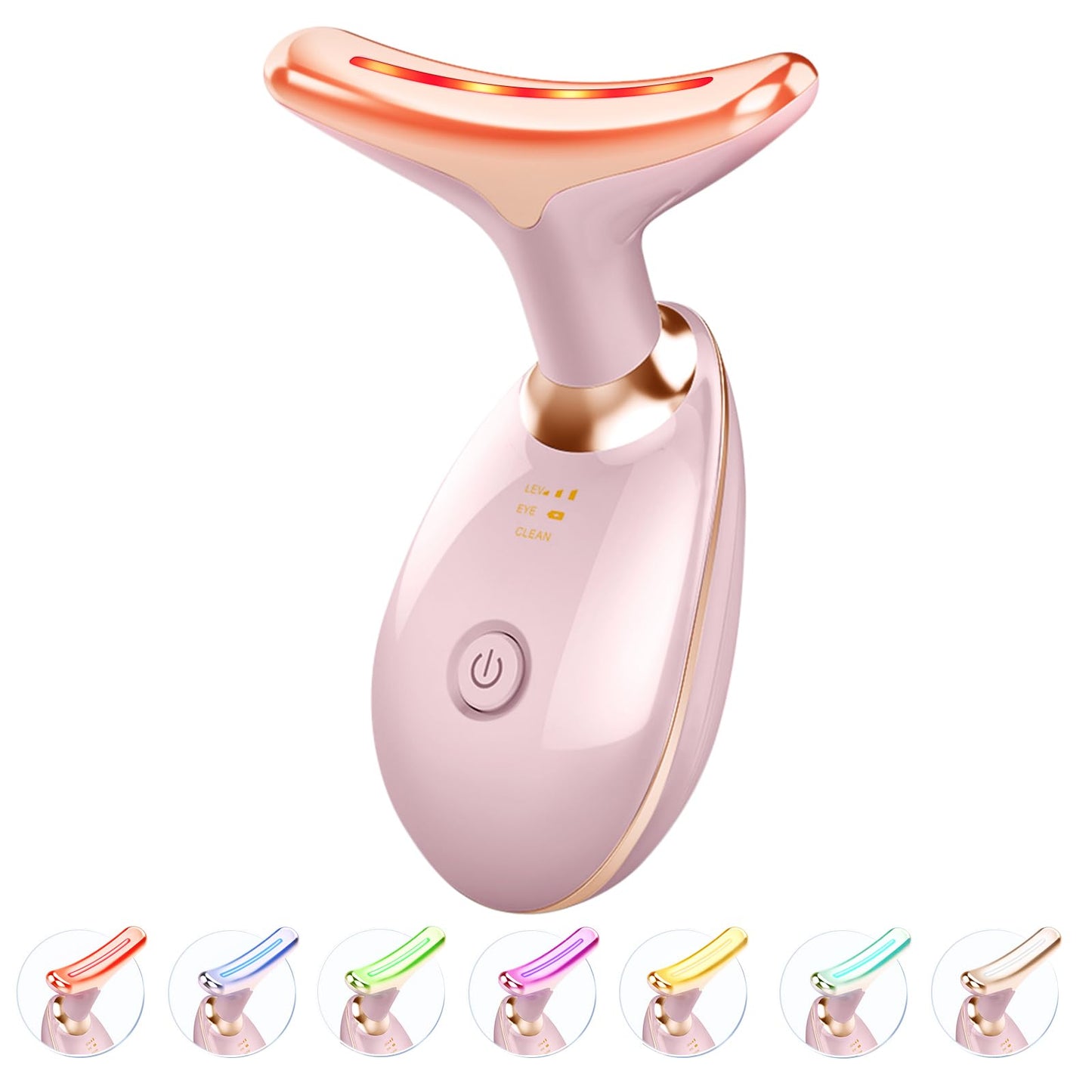 7-in-1 Skin Care Tools - Face & Neck Massager for Glowing Skin, Youthful Complexion, and Elasticity | Pink Face Sculpting Device with 7 Light Modes & Heating Function for Healthy Skin