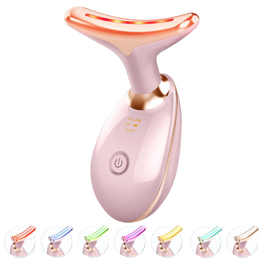 7-in-1 Skin Care Tools - Face & Neck Massager for Glowing Skin, Youthful Complexion, and Elasticity | Pink Face Sculpting Device with 7 Light Modes & Heating Function for Healthy Skin