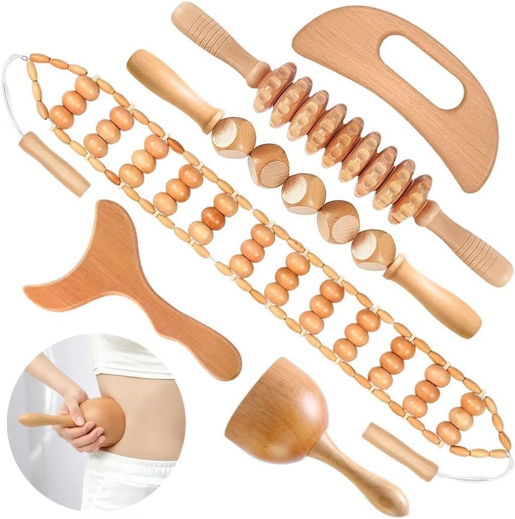 10-in-1 Wood Therapy Massage Tools Set for Lymphatic Drainage, Muscle Relief & Body Shaping | Natural Wooden Massagers for Cellulite, Pain Relief & Relaxation