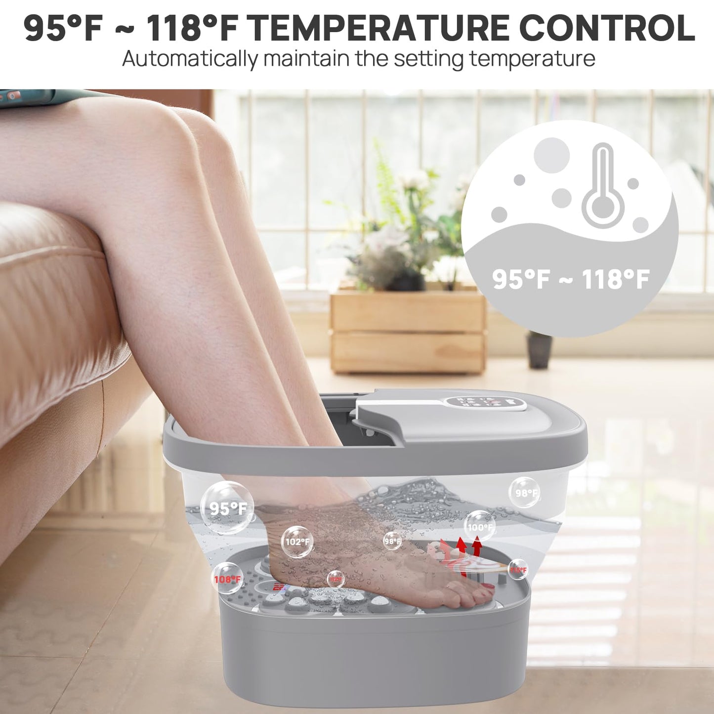 Foldable Heated Foot Spa | Automatic Massage | 3D Tai Chi Rollers | Bubble Therapy | LED Display | Remote Control