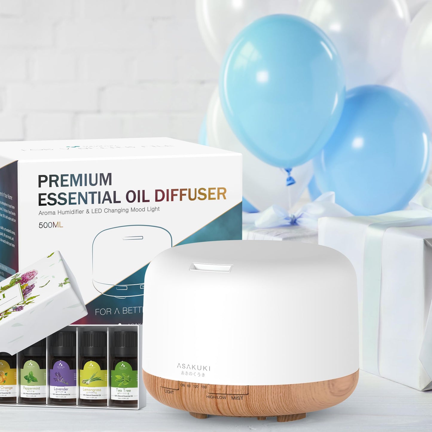 5-in-1 Ultrasonic Aromatherapy Diffuser | 500ml, Remote Control, Quiet | LED Light Options