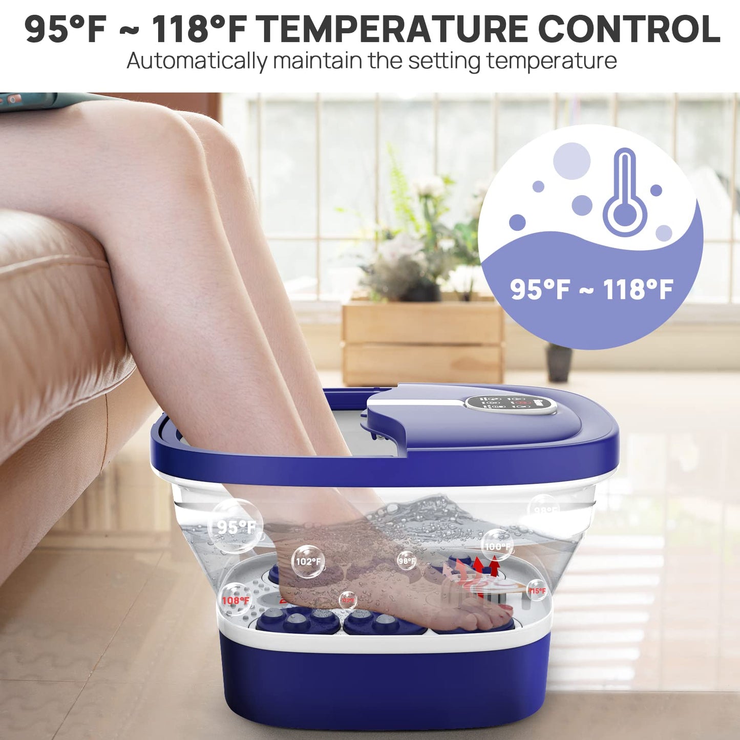 Foldable Heated Foot Spa | Automatic Massage | 3D Tai Chi Rollers | Bubble Therapy | LED Display | Remote Control