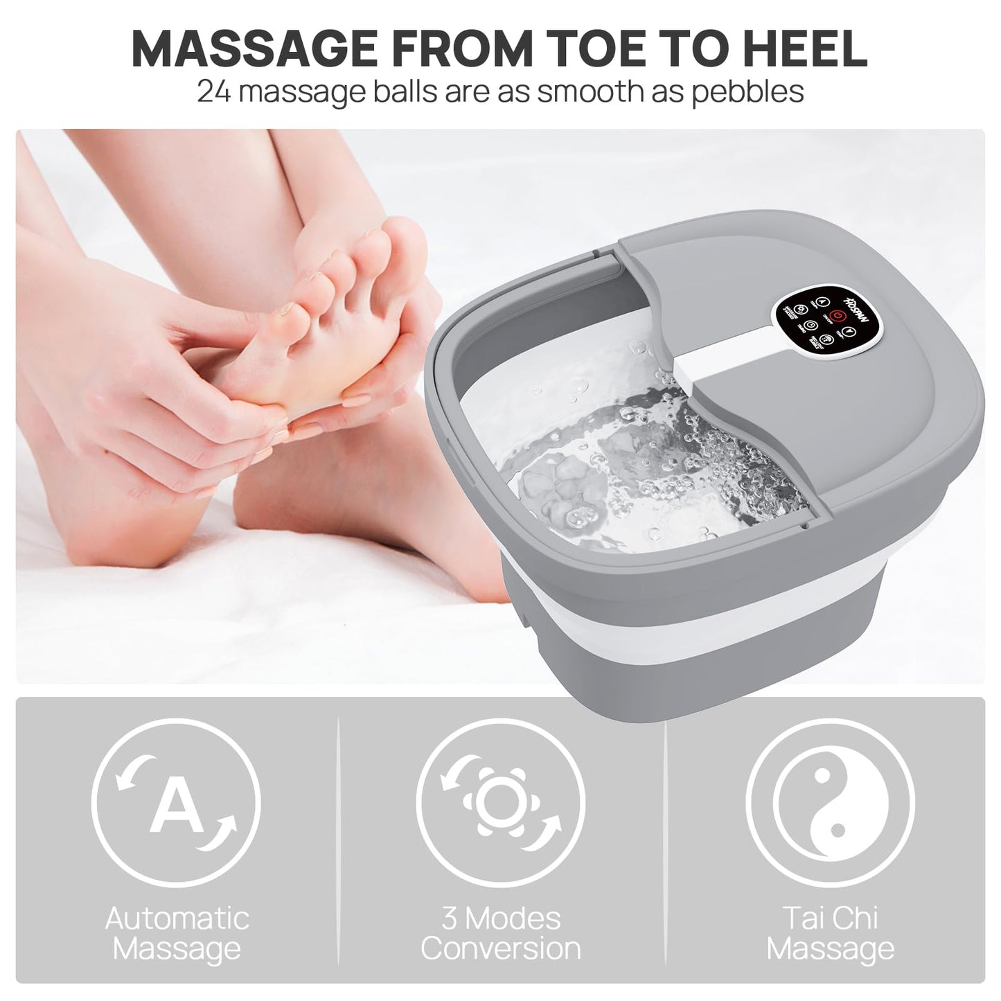 Foldable Heated Foot Spa | Automatic Massage | 3D Tai Chi Rollers | Bubble Therapy | LED Display | Remote Control