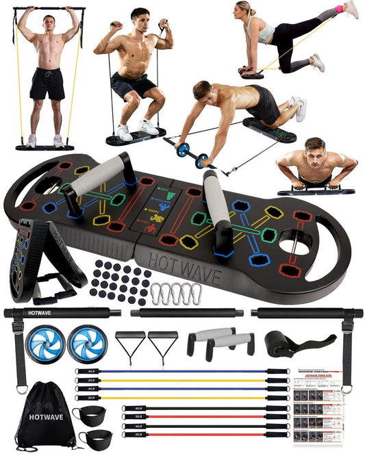 Portable Home Gym System | All-in-One Workout Equipment with Push-Up Board |Resistance