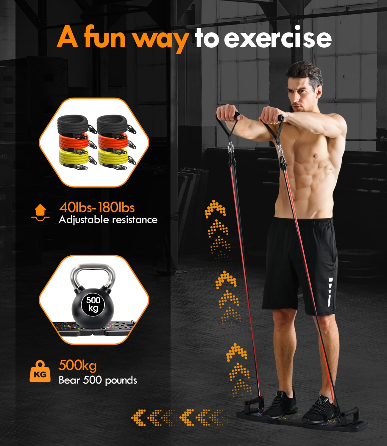 Portable All-in-One Home Gym System | Foldable Push-Up Board, Resistance Bands, Ab Roller | Full-Body Workouts