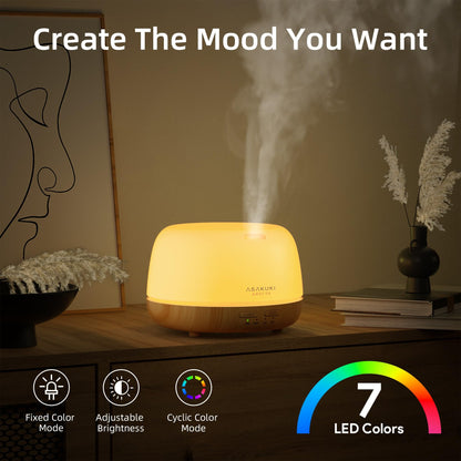 5-in-1 Ultrasonic Aromatherapy Diffuser | 500ml, Remote Control, Quiet | LED Light Options