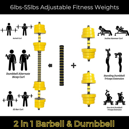 2-in-1 Adjustable Dumbbell and Barbell Set | Compact Weight Training Equipment | Full-Body Workouts