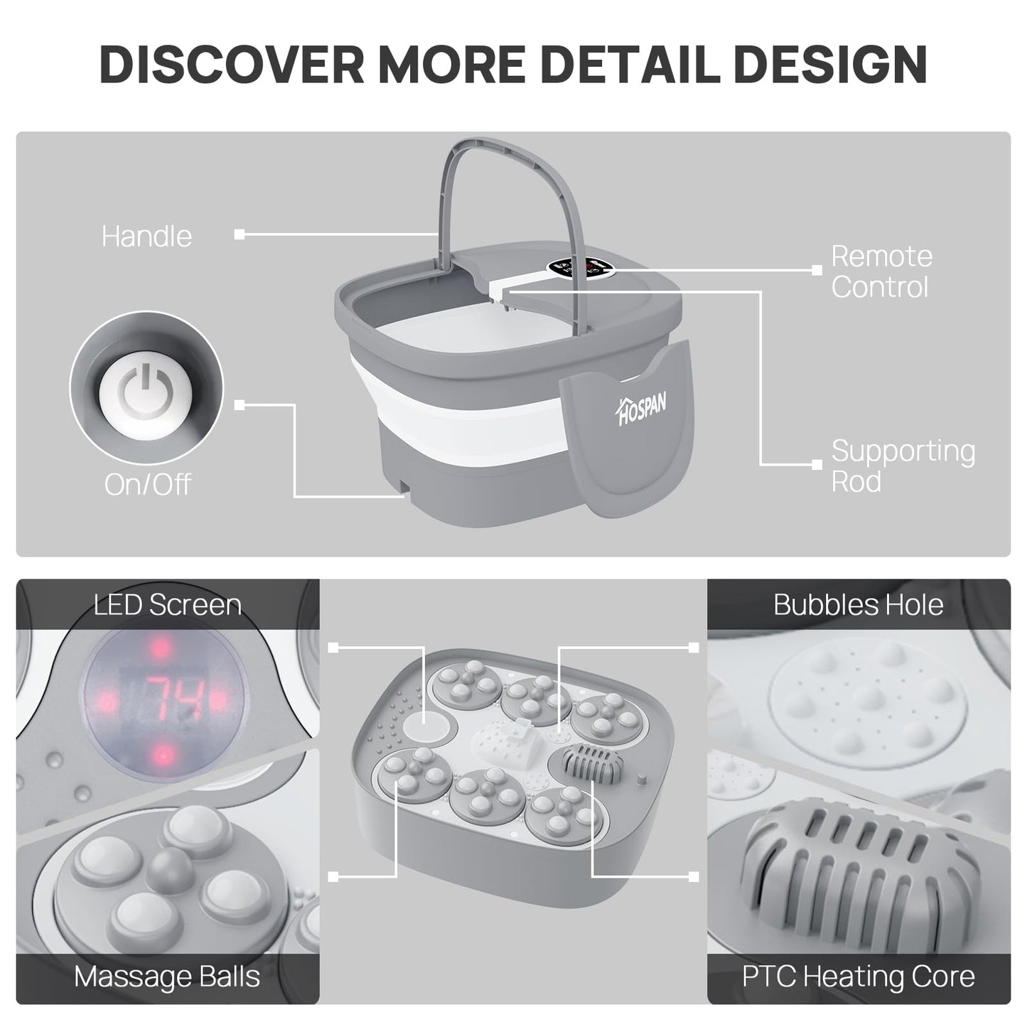 Foldable Heated Foot Spa | Automatic Massage | 3D Tai Chi Rollers | Bubble Therapy | LED Display | Remote Control