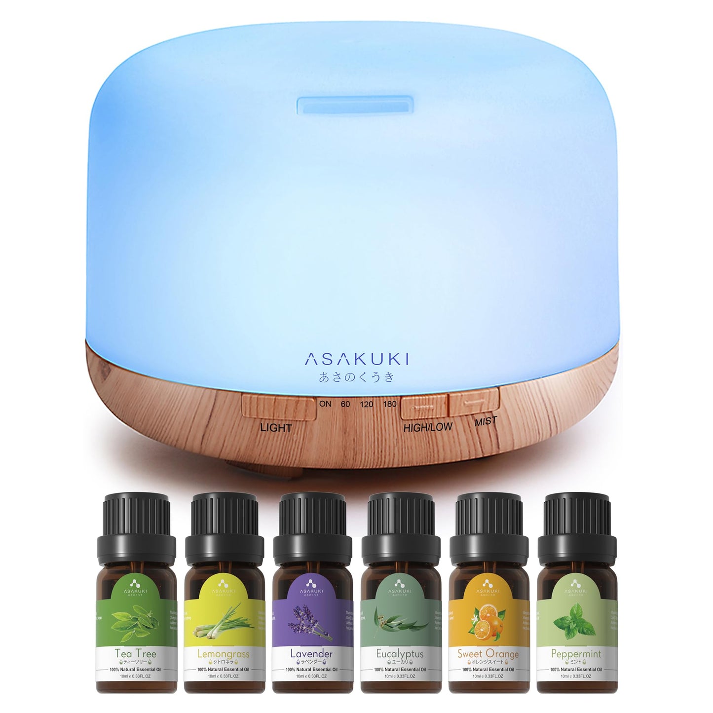 5-in-1 Ultrasonic Aromatherapy Diffuser | 500ml, Remote Control, Quiet | LED Light Options