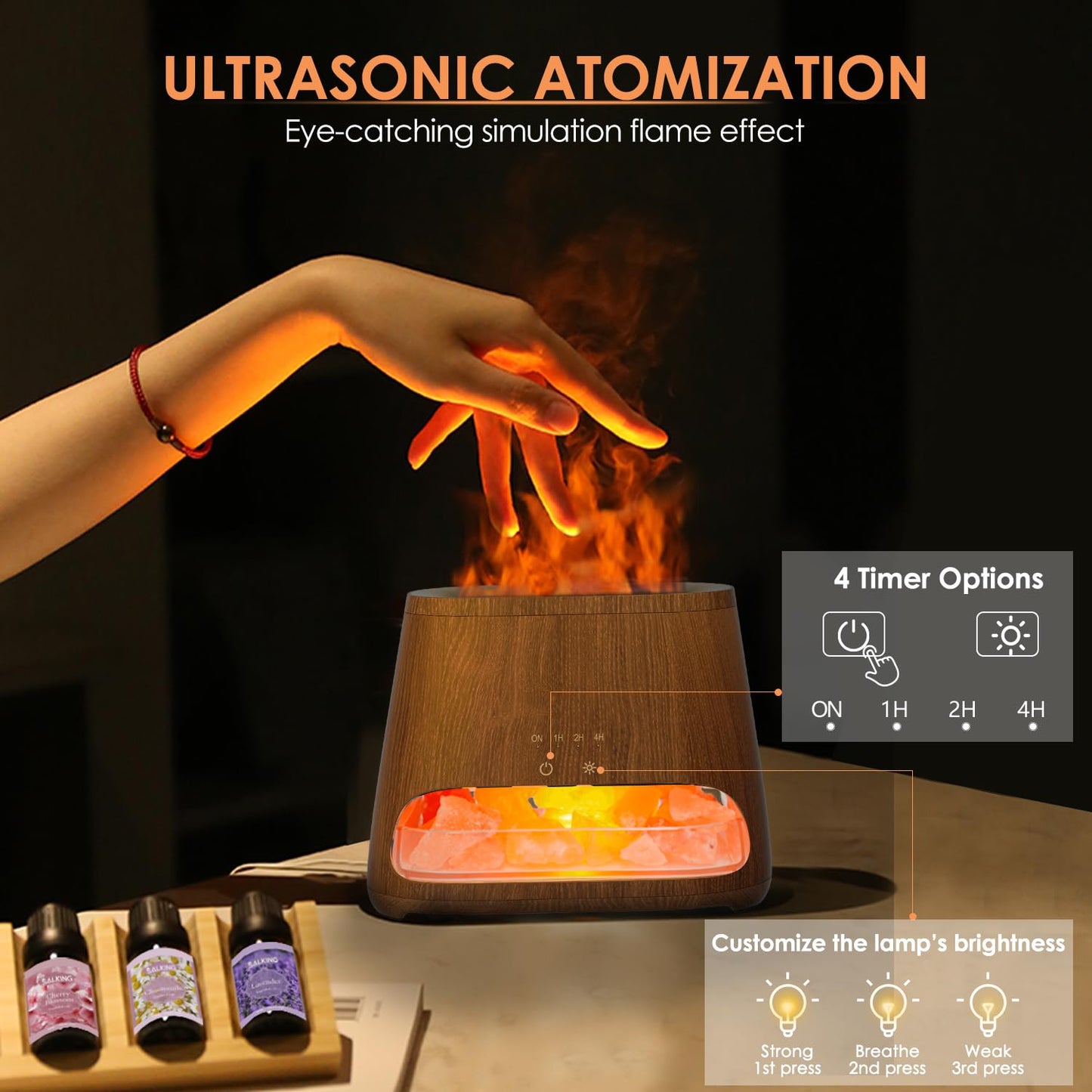 Himalayan Salt Lamp | Simulated Flame Effect | Essential Oil Diffuser | 2-in-1 Aromatherapy | Relaxation