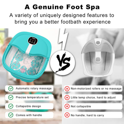 Foldable Heated Foot Spa | Automatic Massage | 3D Tai Chi Rollers | Bubble Therapy | LED Display | Remote Control