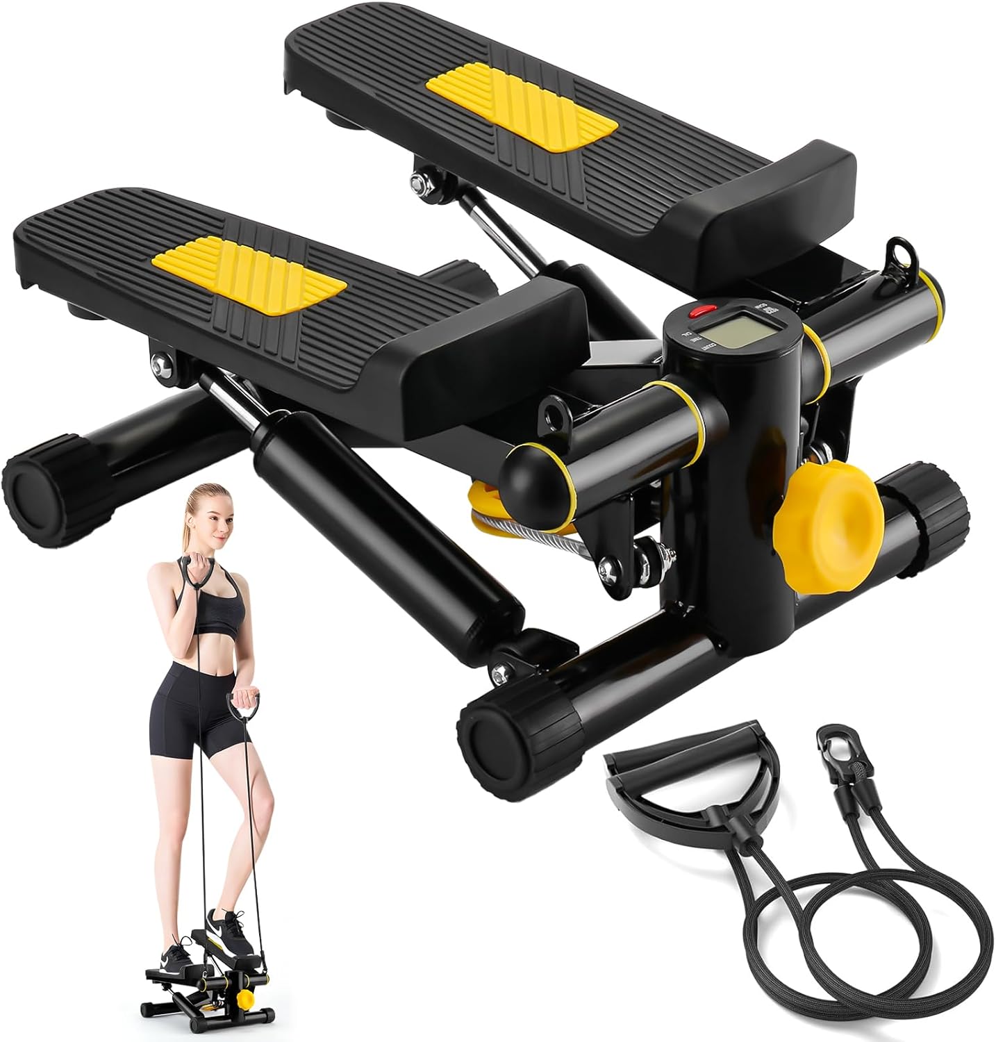 400 LBS Capacity Compact Stair Stepper with Resistance Bands | Full-Body Workout Machine | Quiet Hydraulic Drive LCD Monitor