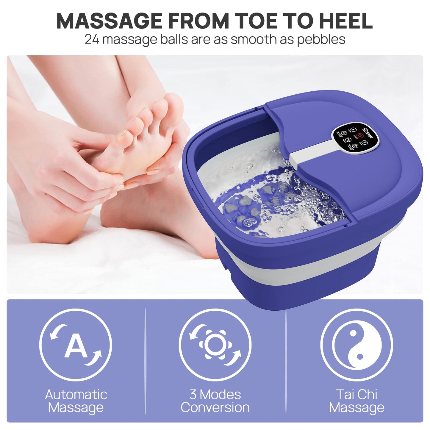 Foldable Heated Foot Spa | Automatic Massage | 3D Tai Chi Rollers | Bubble Therapy | LED Display | Remote Control