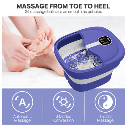 Foldable Heated Foot Spa | Automatic Massage | 3D Tai Chi Rollers | Bubble Therapy | LED Display | Remote Control