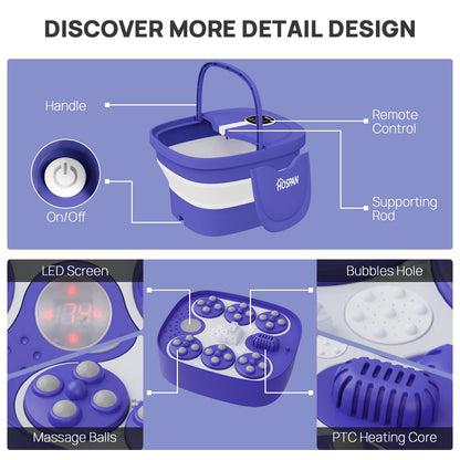 Foldable Heated Foot Spa | Automatic Massage | 3D Tai Chi Rollers | Bubble Therapy | LED Display | Remote Control