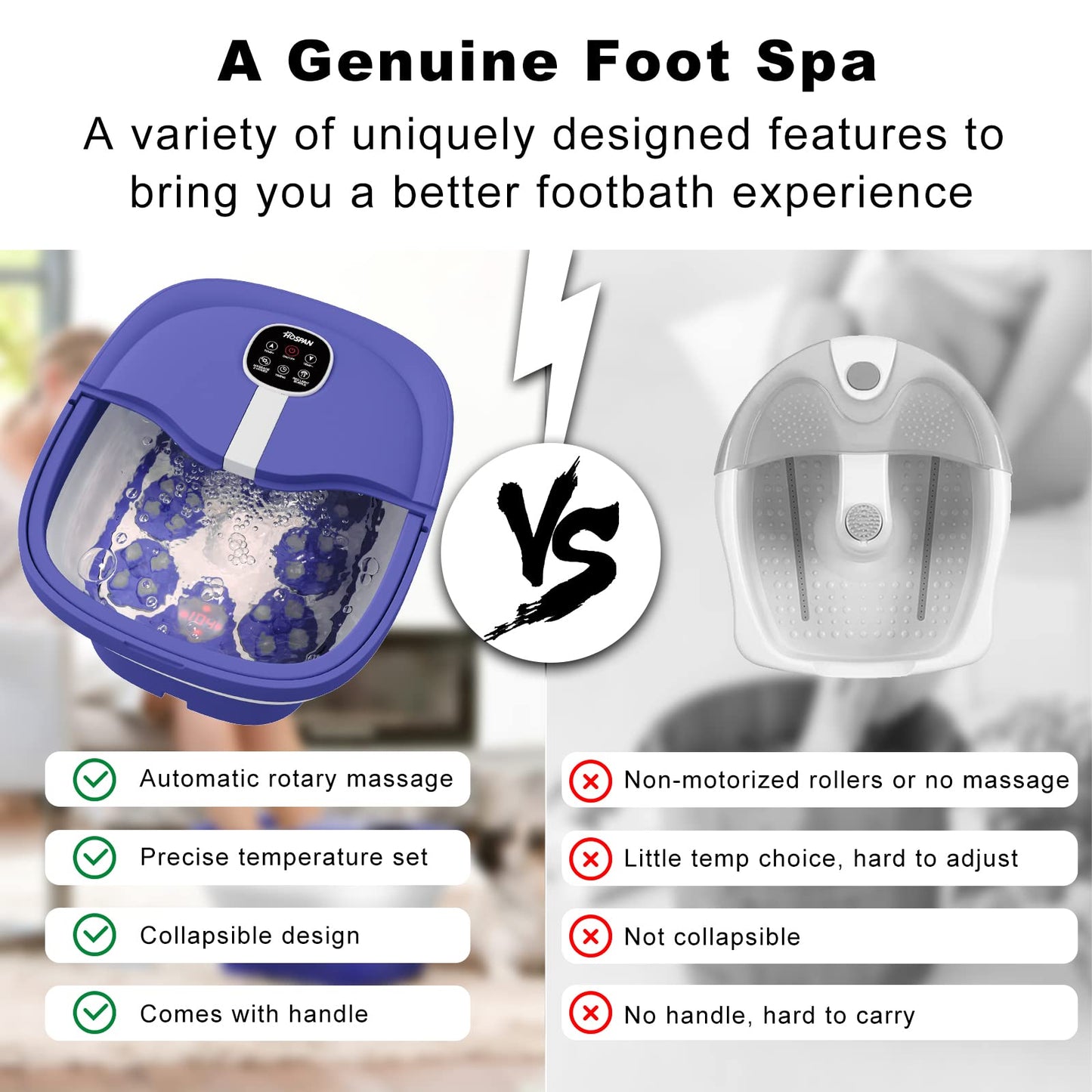 Foldable Heated Foot Spa | Automatic Massage | 3D Tai Chi Rollers | Bubble Therapy | LED Display | Remote Control