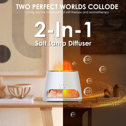 Himalayan Salt Lamp | Simulated Flame Effect | Essential Oil Diffuser | 2-in-1 Aromatherapy | Relaxation