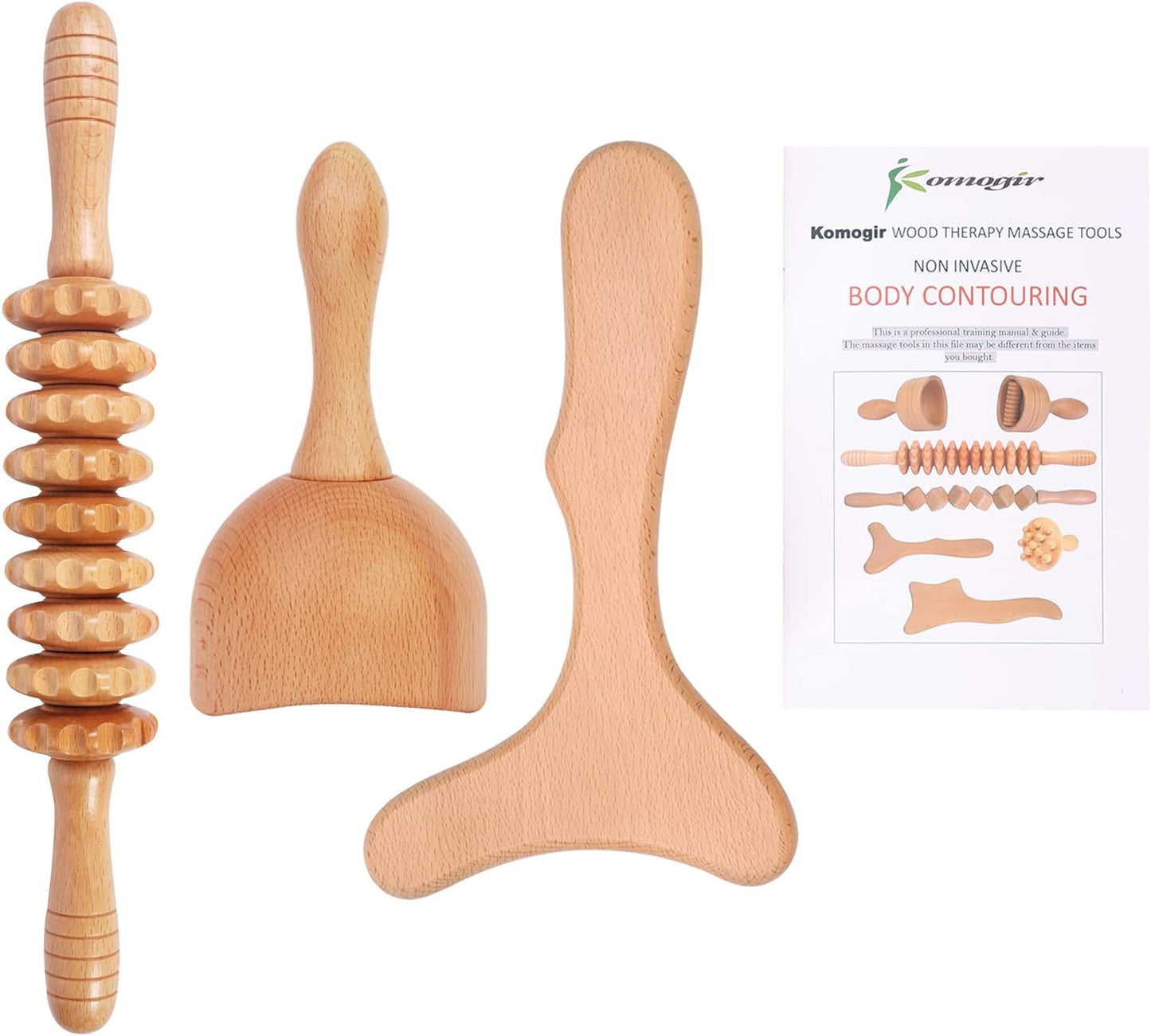 3-in-1 Wood Therapy Massage Tools Set for Lymphatic Drainage, Anti-Cellulite & Body Sculpting | Maderoterapia Wooden Massagers for Contouring and Muscle Relief