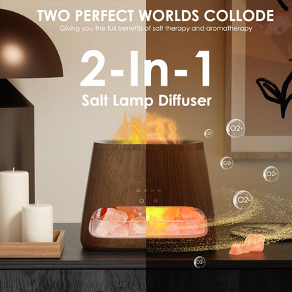 Himalayan Salt Lamp | Simulated Flame Effect | Essential Oil Diffuser | 2-in-1 Aromatherapy | Relaxation