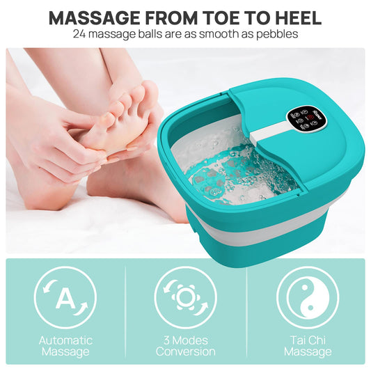 Foldable Heated Foot Spa | Automatic Massage | 3D Tai Chi Rollers | Bubble Therapy | LED Display | Remote Control