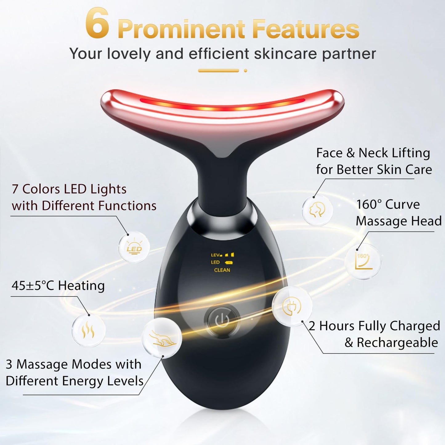 7-in-1 Skin Care Tools - Face & Neck Massager for Glowing Skin, Youthful Complexion, and Elasticity | Pink Face Sculpting Device with 7 Light Modes & Heating Function for Healthy Skin