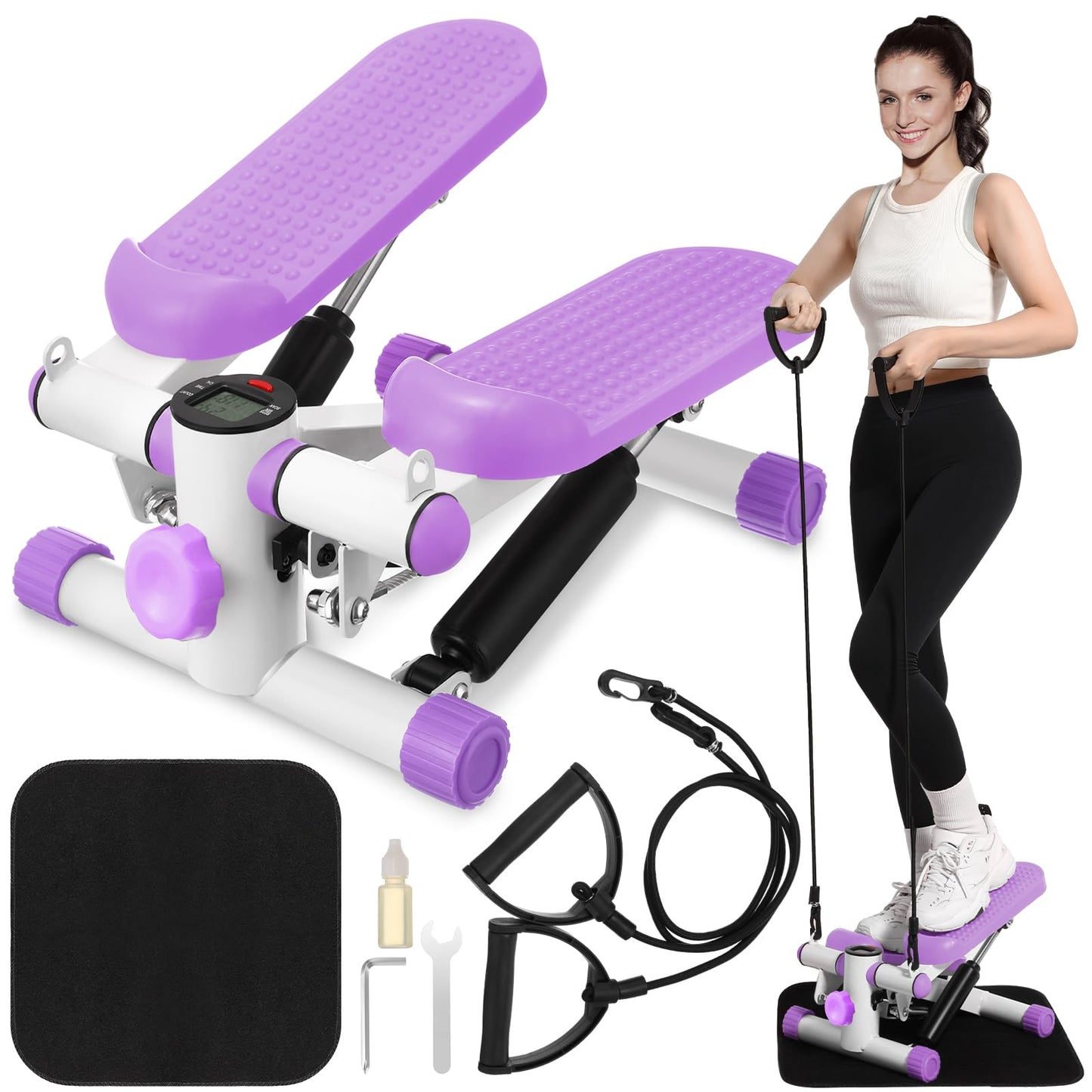 300 LBS Capacity Compact Fitness Stepper | Resistance Bands & Digital Display