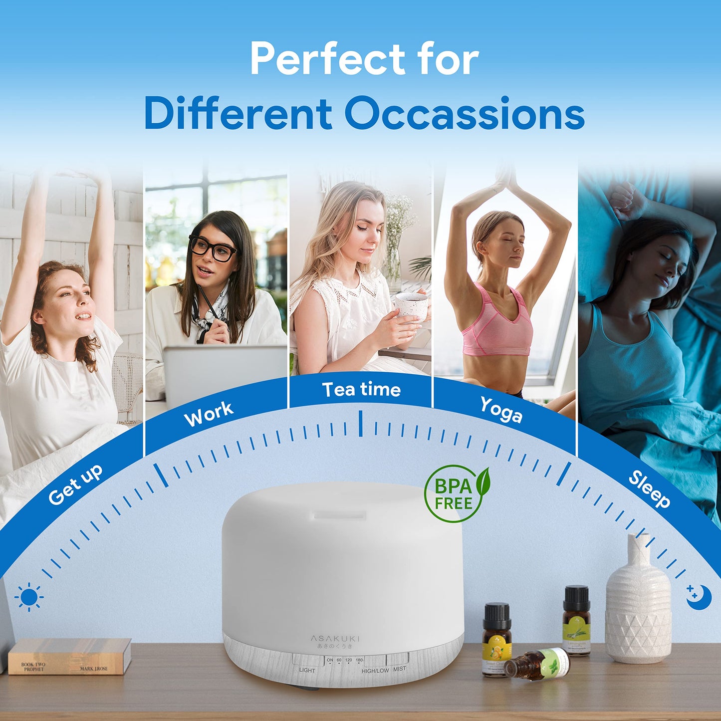 5-in-1 Ultrasonic Aromatherapy Diffuser | 500ml, Remote Control, Quiet | LED Light Options