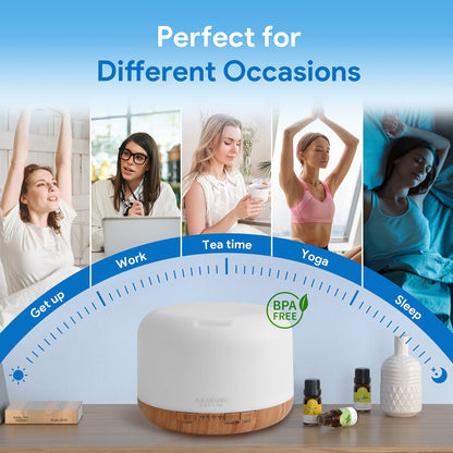 5-in-1 Ultrasonic Aromatherapy Diffuser | 500ml, Remote Control, Quiet | LED Light Options