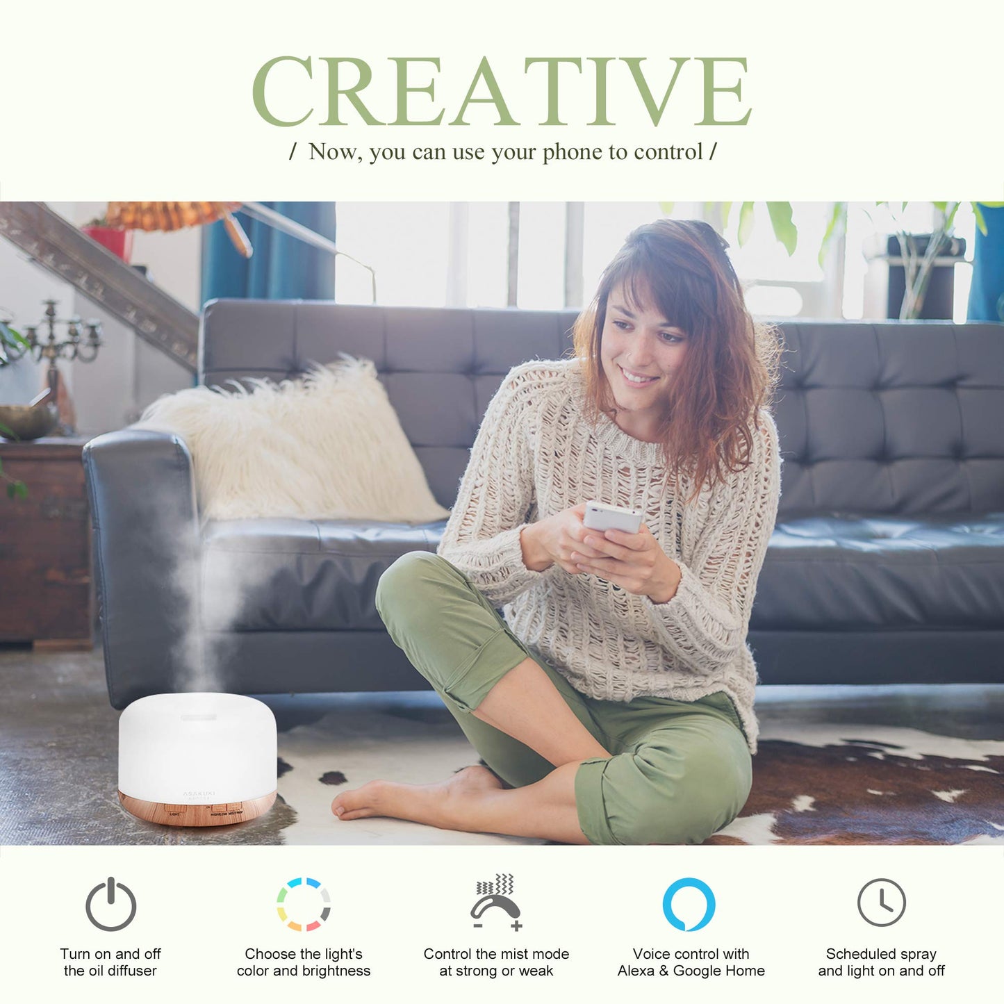 5-in-1 Ultrasonic Aromatherapy Diffuser | 500ml, Remote Control, Quiet | LED Light Options