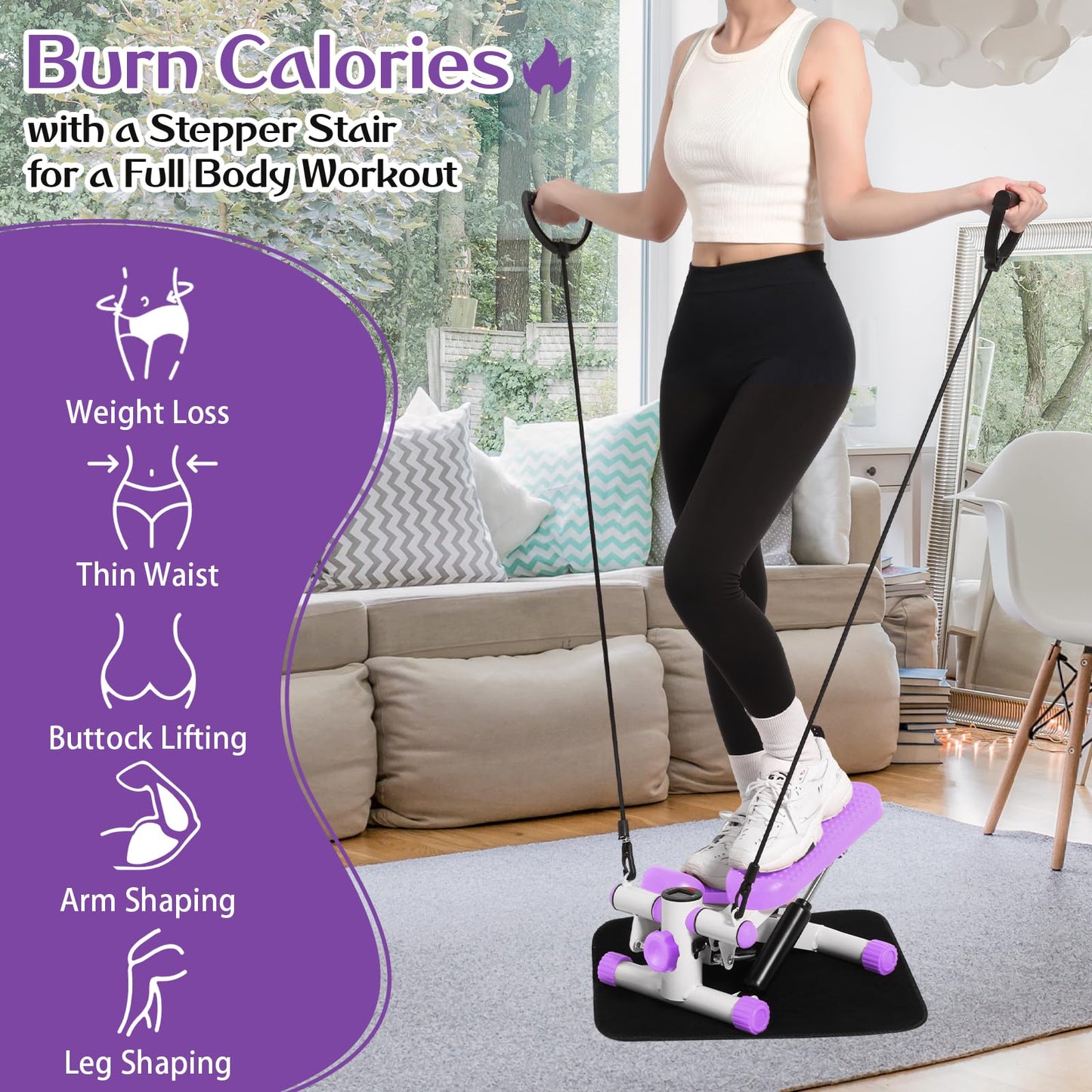 300 LBS Capacity Compact Fitness Stepper | Resistance Bands & Digital Display