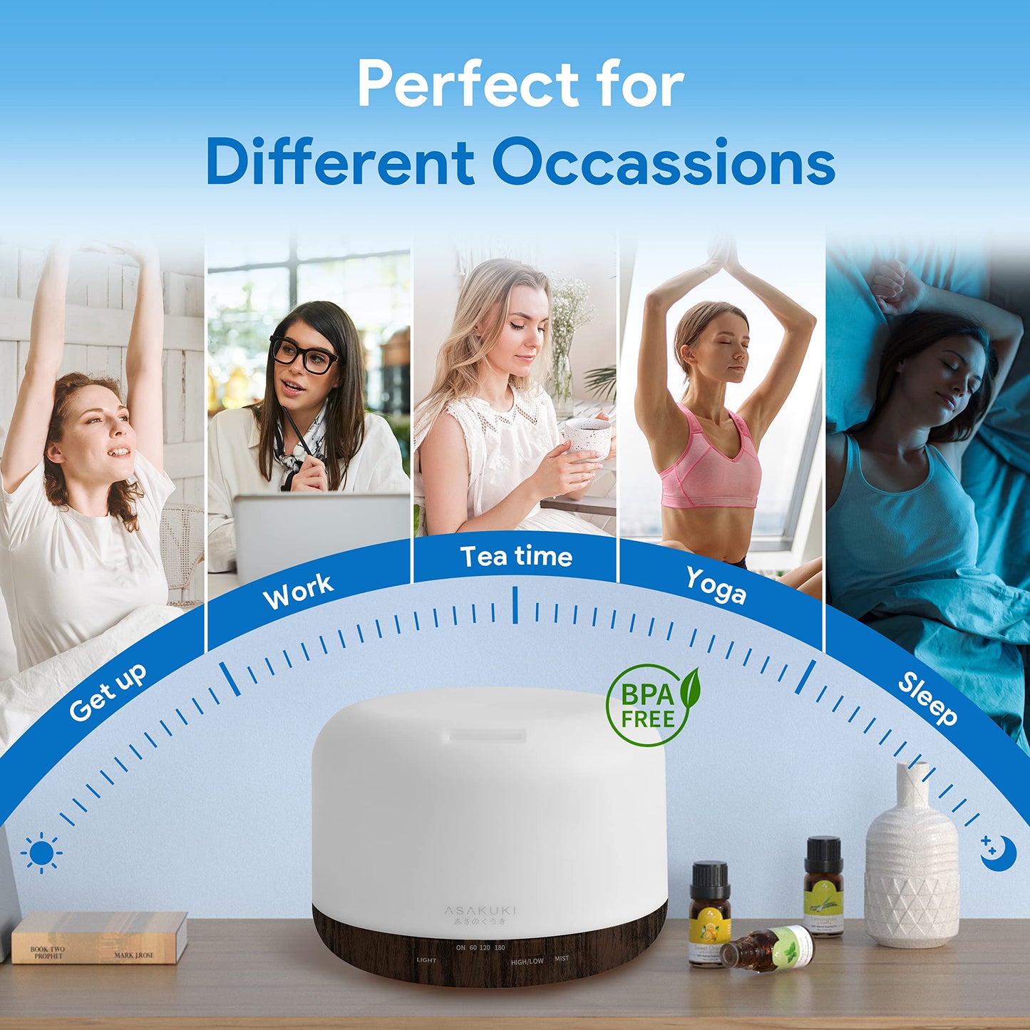 5-in-1 Ultrasonic Aromatherapy Diffuser | 500ml, Remote Control, Quiet | LED Light Options