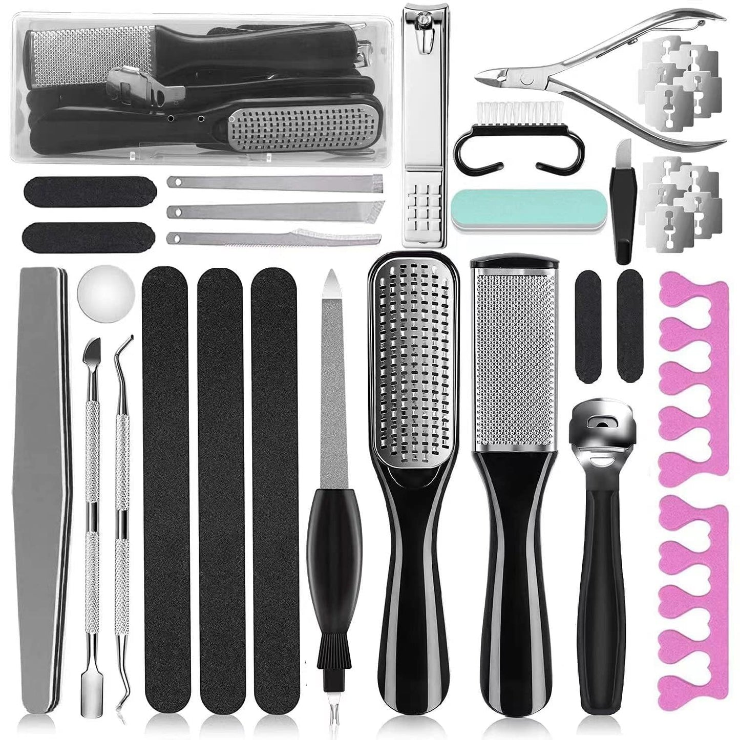 36-in-1 Pedicure Kit – Professional Foot Care Tools for Home & Salon | Includes Foot Rasp, Callus Remover, Nail Clippers, Cuticle Pushers & More