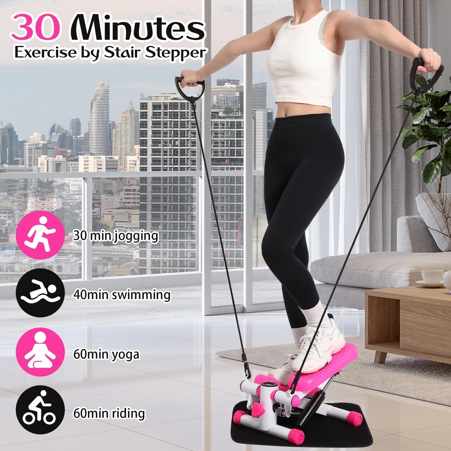 300 LBS Capacity Compact Fitness Stepper | Resistance Bands & Digital Display