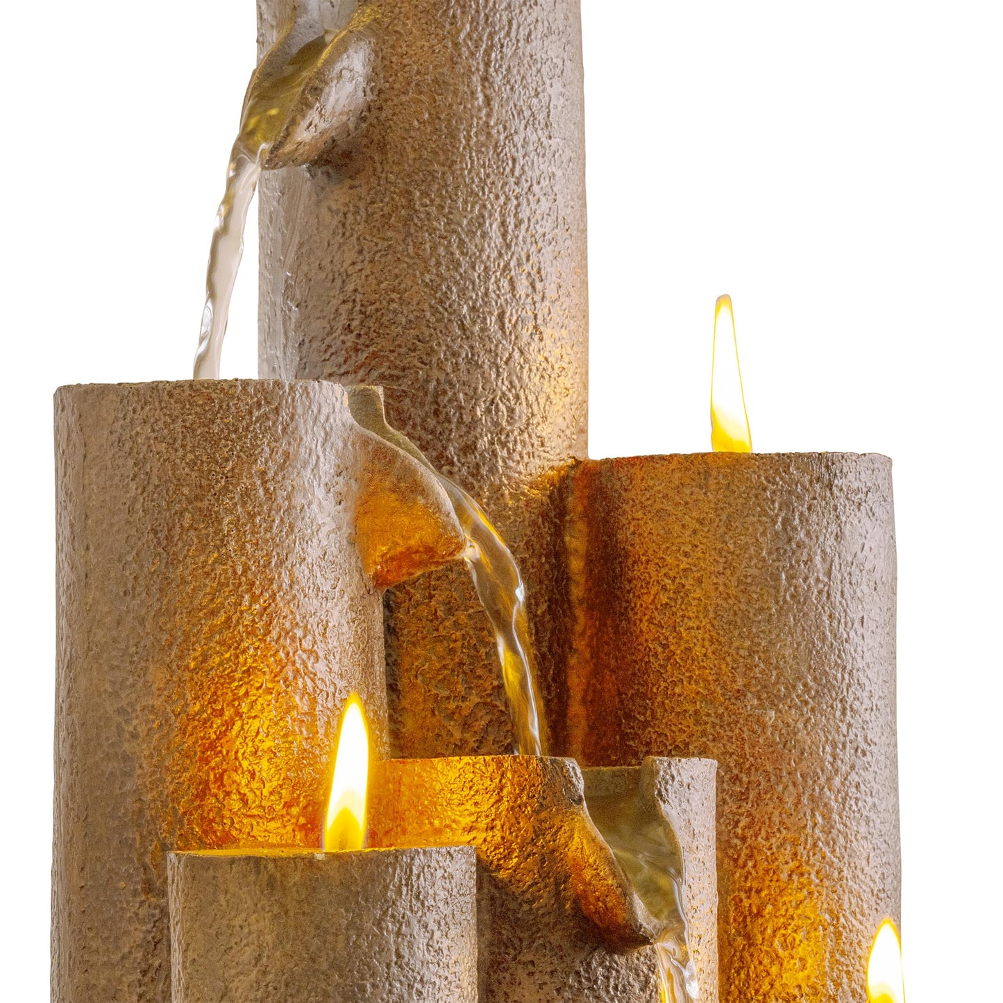 Serene Cascade with Candles| Column Tabletop Fountain | 3-Tier Water Fountain with Natural Stone Design & Tealight Candles